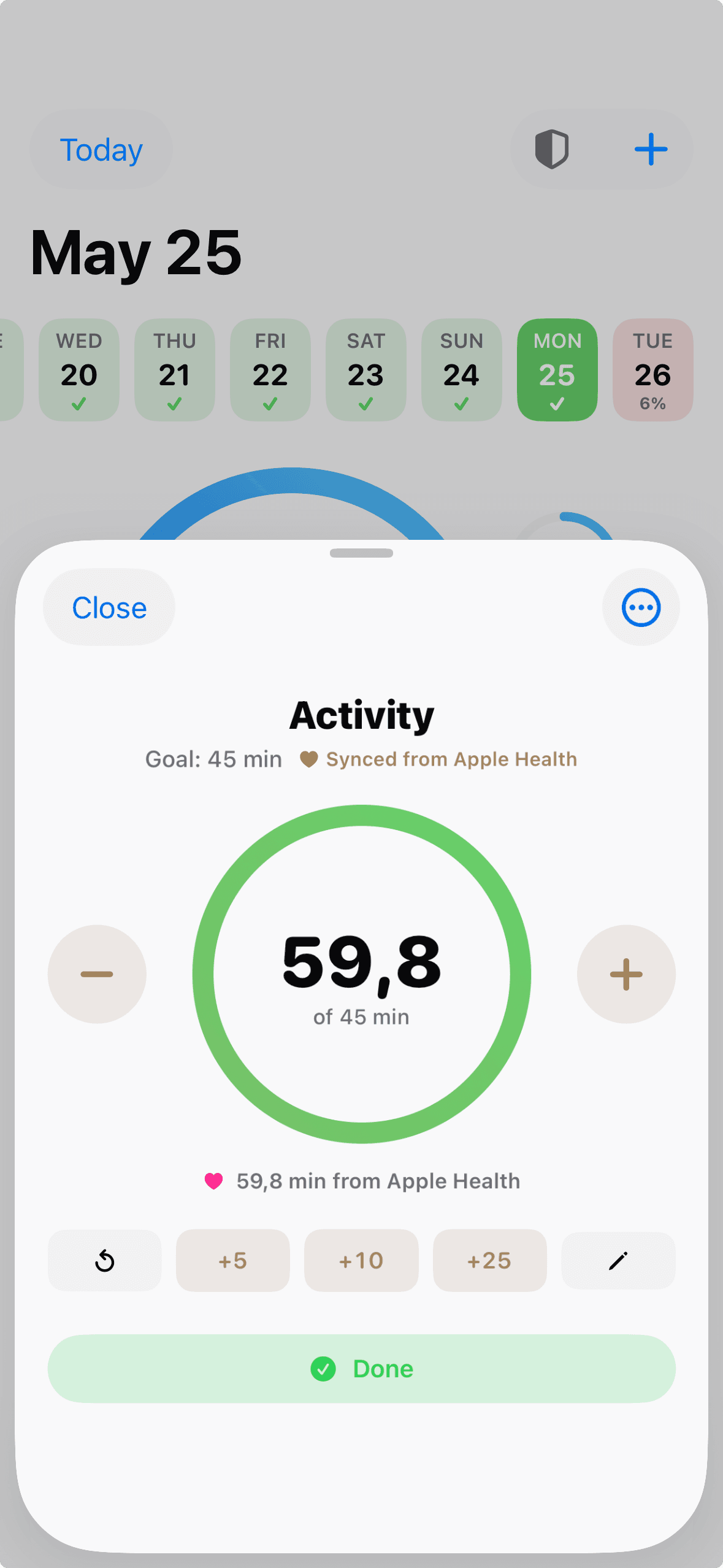 Outwork habit detail screen showing weekly progress against a target